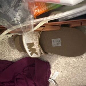 Michael Kors Cream and Brown Slide Sandals